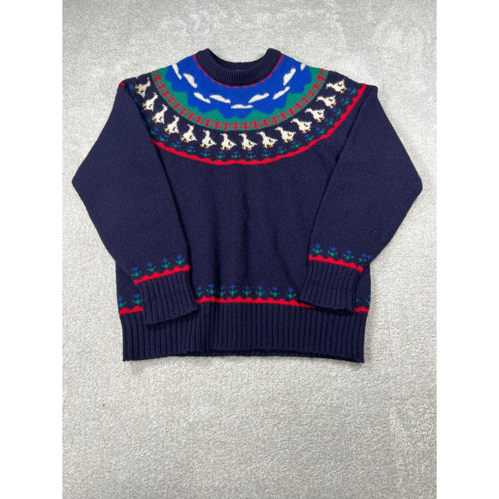 Tulchan Wool Sweater S Navy Blue Duck Fair Isle Vintage Cottagecore Pullover